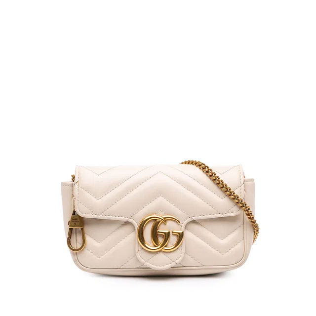 White Gucci Mini GG Marmont Matelasse Calfskin Flap Crossbody in White Calfskin from Designer Revival