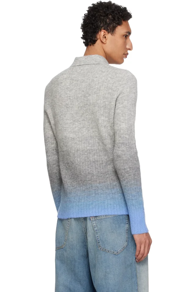 ERL Gray Thin Gradient Knit Polo, photo 3 of 4 from SSENSE