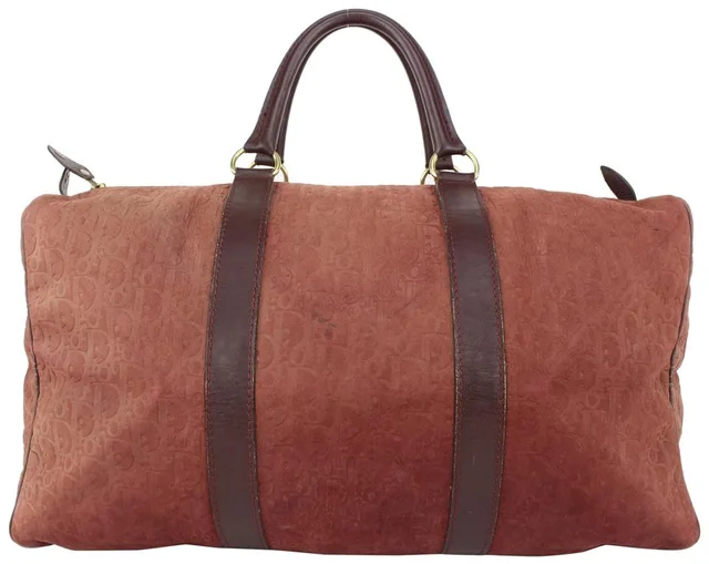 Dior Burgundy Embossed Monogram Trotter Suede Boston Duffle Bag in Burgundy Suede from Bagriculture