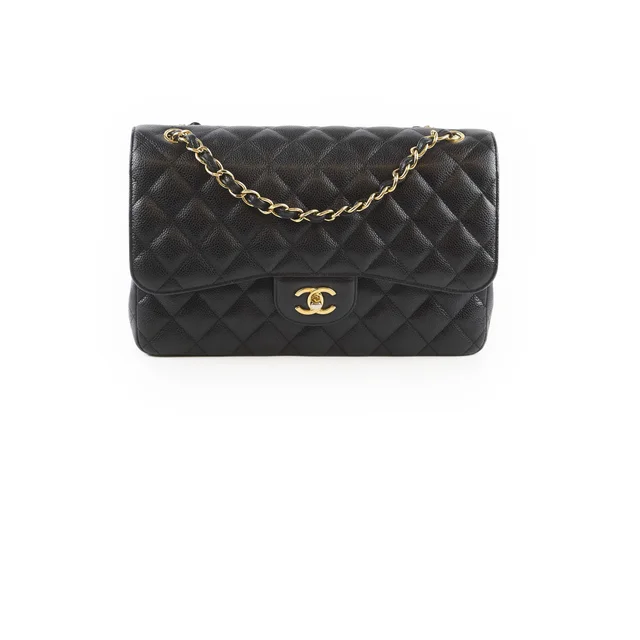 Chanel Jumbo Classic Double Flap Caviar Black - Series 22 in Black Caviar leather from The Purse Affair