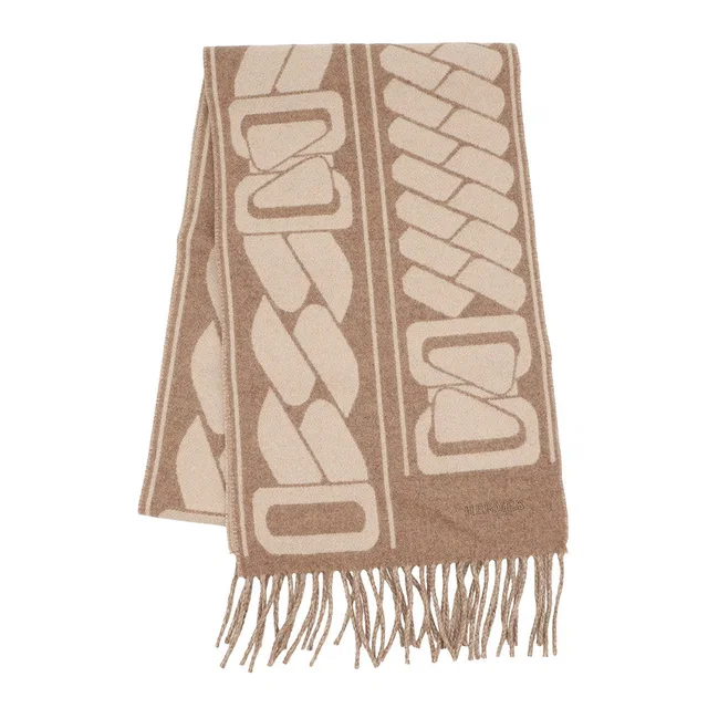 Hermès Cashmere Scarf Clic Se Nue Marron Grasset/Craie Cashmere100% in Brown Cashmere from GALLERY RARE