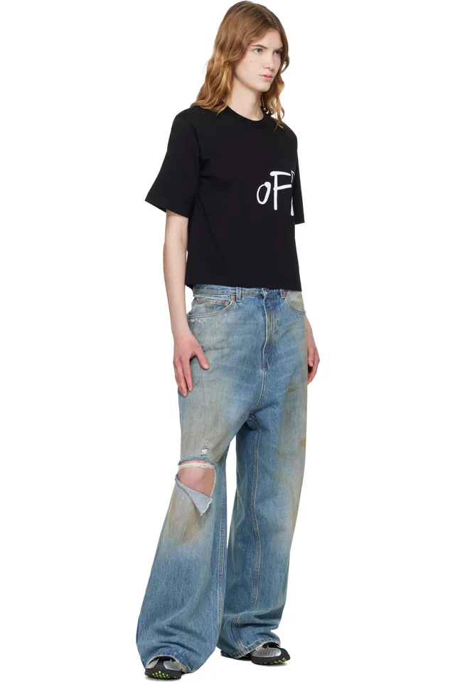 Black 'Off-White' Shared Logo Boxy T-shirt, photo 4 of 4 from SSENSE