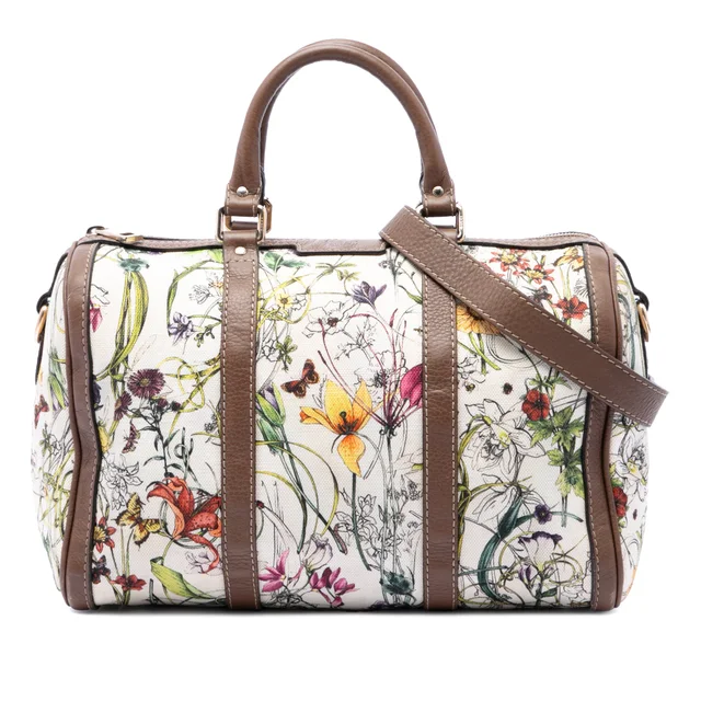 White Gucci Medium Canvas Flora Joy Boston Bag Satchel in White Canvas from Designer Revival