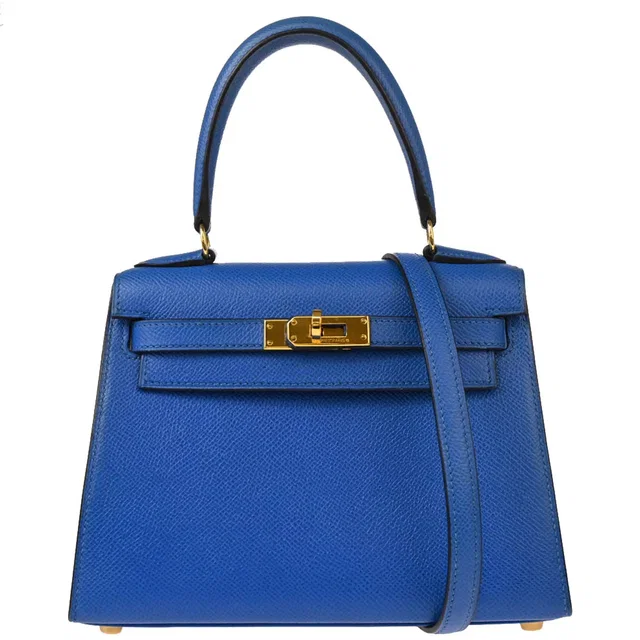 Hermès 1996 Blue Couchevel Mini Kelly 20 Sellier 2way Shoulder Handbag in Blue Leather from AMORE Vintage Tokyo
