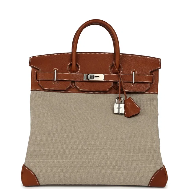 Hermès Birkin HAC 40 Fauve Barenia Faubourg and Ficelle Toile Palladium Hardware in Calfskin from Madison Avenue Couture