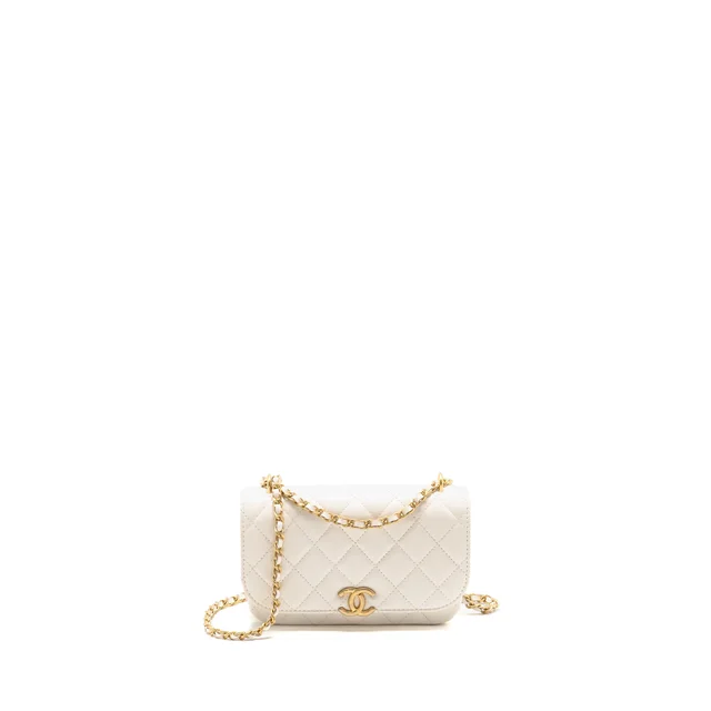 Chanel Flap Phone Holder in White Lambskin from EMIER