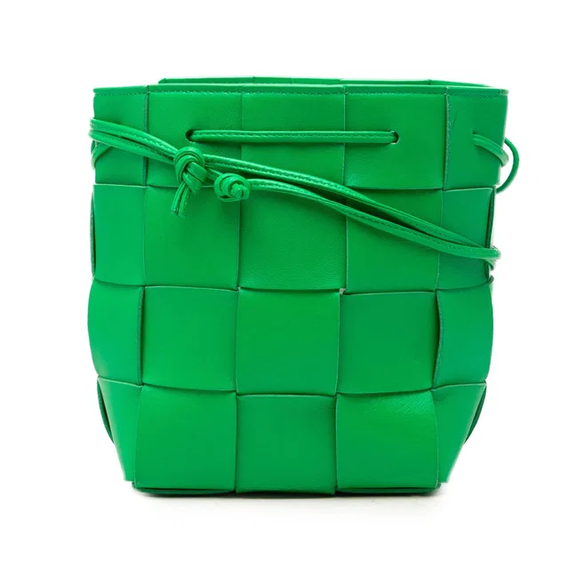 Green Bottega Veneta Small Nappa Maxi Intrecciato Cassette Bucket Bag in Green Nappa leather from Designer Revival
