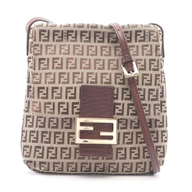 Fendi Shoulder Bag Zucchino Beige Brown Canvas Leather in Brown Canvas from The Reluxe