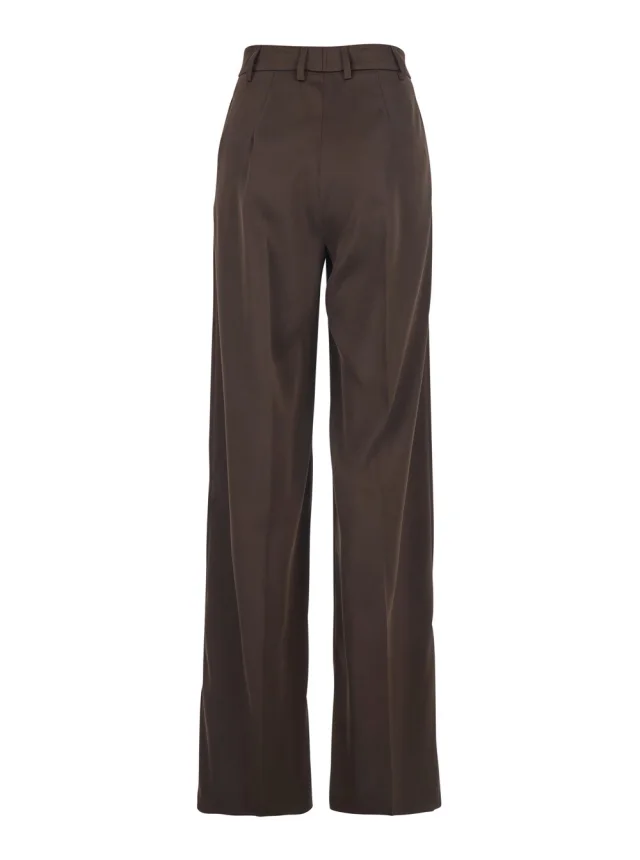 Leplain Brown Satin Tailored Pants with Front Pleats for Women in Brown 100% Polyester, photo 3 of 6 from Gaudenzi Boutique