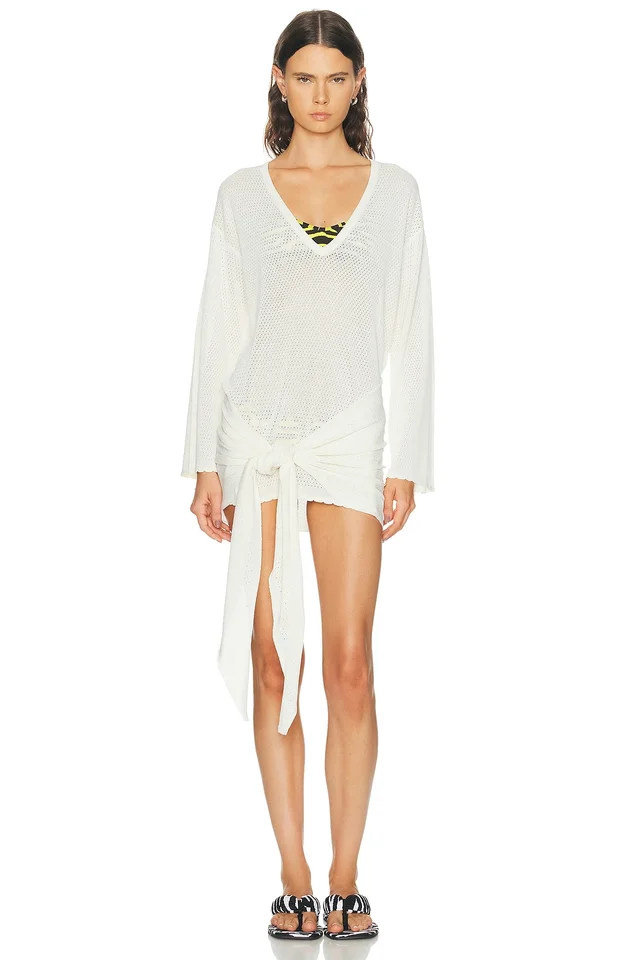 THE ATTICO V Neck Mini Dress in White from FWRD, photo 1 of 1