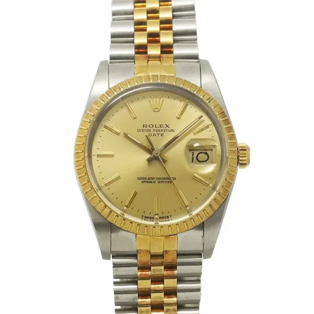 Rolex Oyster Perpetual Date 15053 Serial R 750 YG Automatic White Dial in White from Luxury Promise