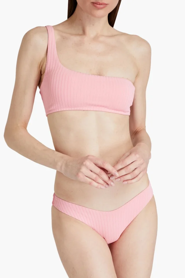 Melissa Odabash Toulouse One-Shoulder Ribbed Bikini Top in Baby pink, photo 2 of 4 from THE OUTNET