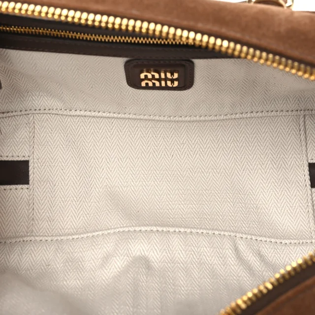Miu Miu Padded Regular Arcadie Top Handle Bag Cacao in Suede from FASHIONPHILE, photo 5 of 9