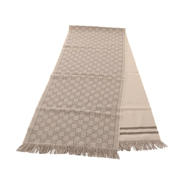 Gucci Shawl GG Pattern Beige Wool Scarf in Beige Wool from The Reluxe