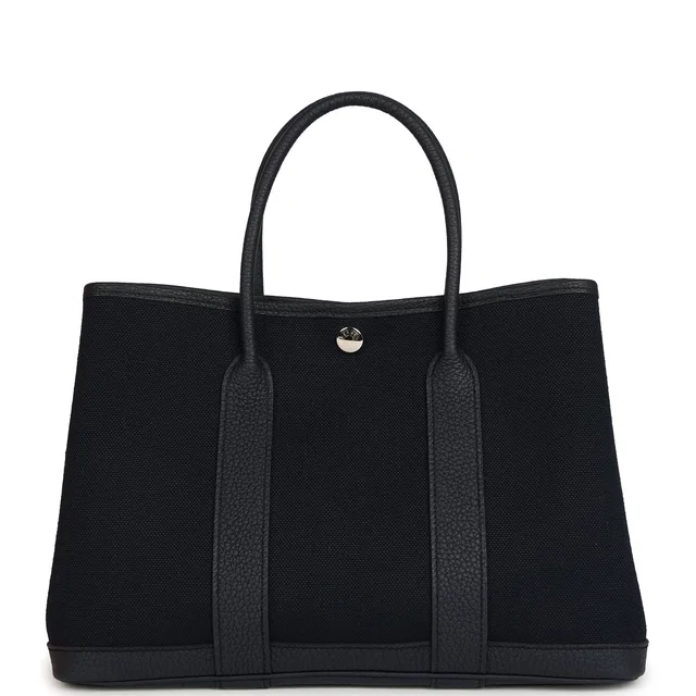 Hermès Garden Party 30 Bleu Indigo Toile Militaire and Negonda Palladium Hardware in Blue Canvas from Madison Avenue Couture