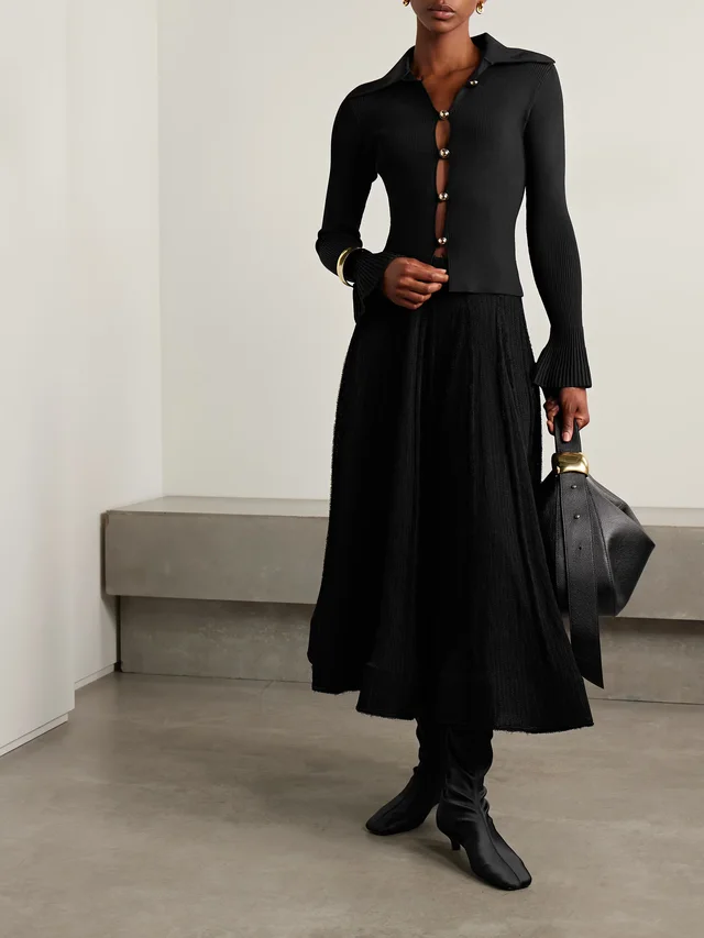 SELF-PORTRAIT Ribbed-knit cardigan in Black, photo 2 of 2 from NET-A-PORTER (Canada)