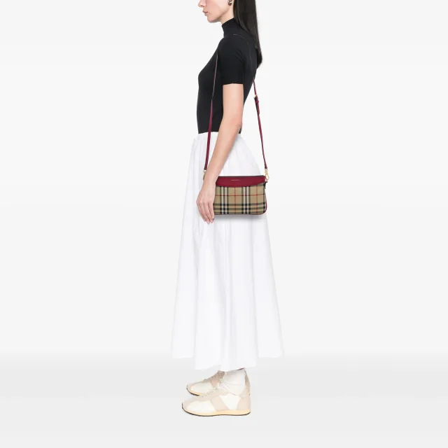 Beige Burberry Haymarket Check Canvas Peyton Crossbody in Beige Canvas from Designer Revival, photo 6 of 6