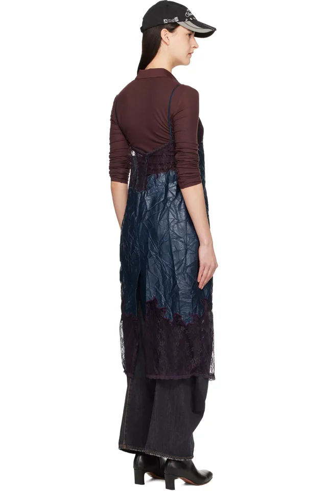 Andersson Bell Navy Embroidery Lace Midi Dress, photo 3 of 4 from SSENSE
