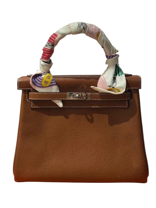 Hermès Kelly 25cm in Fauve Barenia with PHW - Full Set from Luxury Promise