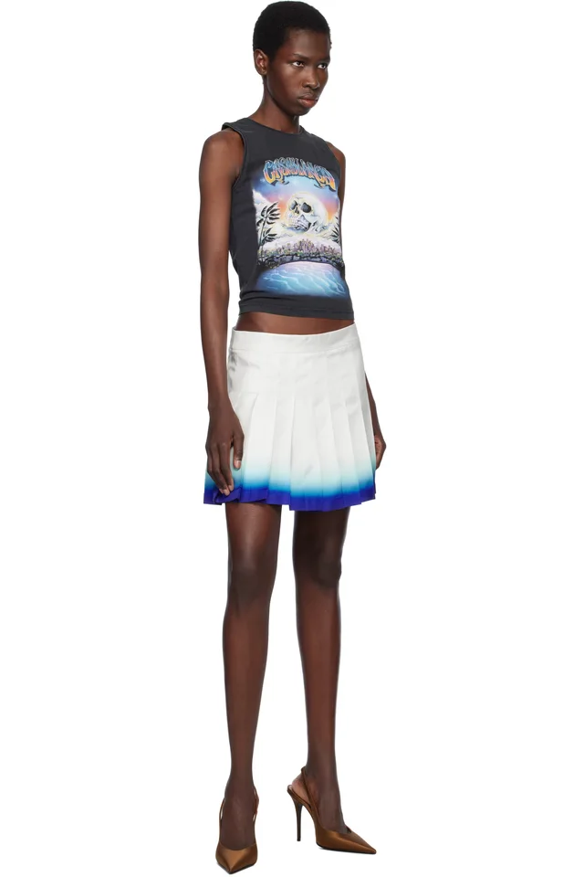 Casablanca White Casa Way Skate Pleated Silk Miniskirt, photo 4 of 4 from SSENSE