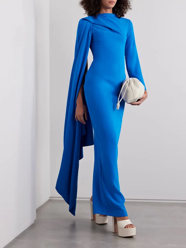 SOLACE LONDON Lydia asymmetric draped crepe gown in Blue, photo 2 of 2 from NET-A-PORTER (Canada)