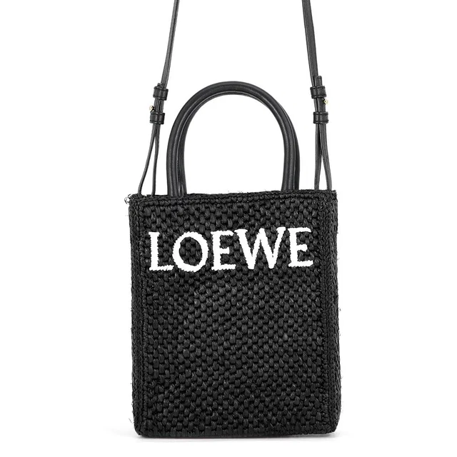 Loewe Standard A5 Tote 2-Way Bag Black/WhiteA563S30X09 1102 Raffia Leather in Black Raffia from GALLERY RARE
