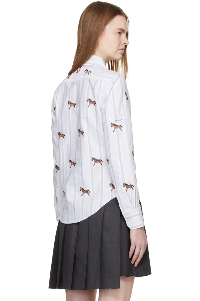 Thom Browne Blue Horse 4-Bar Cropped Oxford Shirt, photo 3 of 4 from SSENSE
