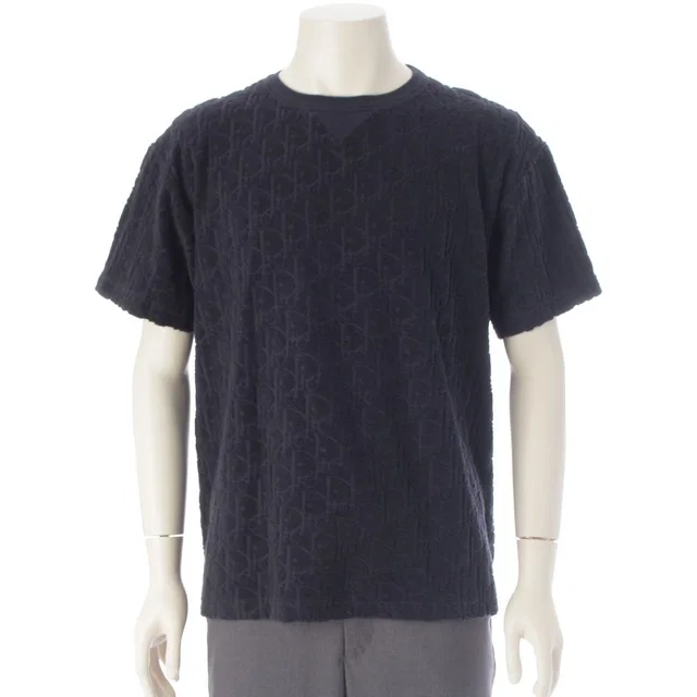 Dior Homme Terry Pile Oblique Crew Neck Top Navy in Navy from The Reluxe