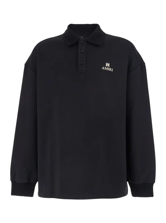 Amiri Black Polo Collar Sweatshirt with Logo Lettering on the Front in Cotton for Men in Black 48% Cotton 52% Polyester from Gaudenzi Boutique, photo 1 of 1