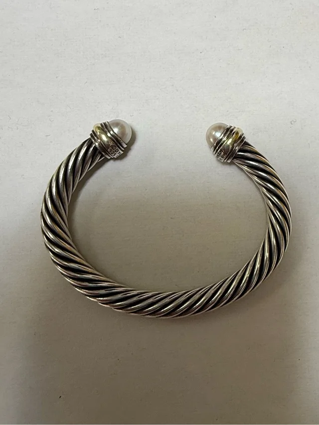 David Yurman Sterling Silver Bangle With 14k Yellow Gold And Pearls, 7mm, Size S in silver|gray|white from Poshmark