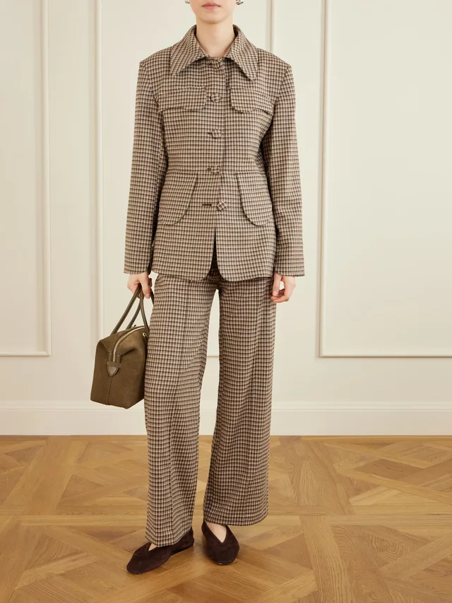 DESTREE Yoshimoto plaid virgin wool-blend straight-leg pants in Brown, photo 2 of 2 from NET-A-PORTER (Canada)