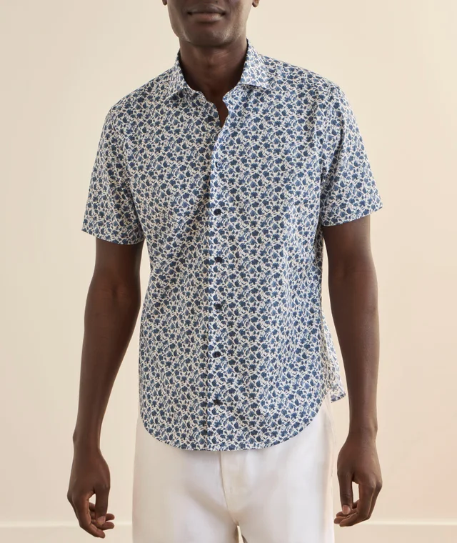 Emanuel Berg Floral Stretch-Poplin Shirt in Dark Blue Cotton & Cotton Blends, photo 2 of 5 from Harry Rosen