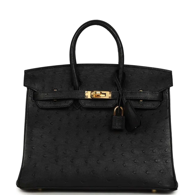 Hermès Birkin 25 Black Ostrich Gold Hardware in Black Ostrich from Madison Avenue Couture
