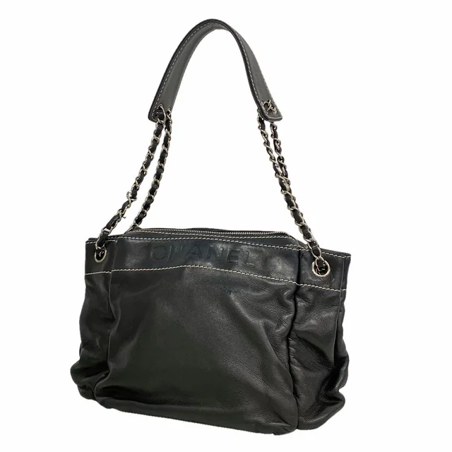 Chanel Shoulder Bag Lambskin Black Silver in Black Lambskin from The Reluxe