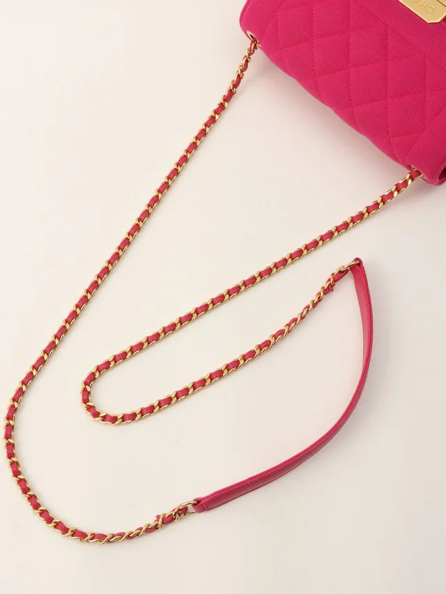 Chanel circa 2014 Matelassé Stitch Logo Plate Chain Shoulder Bag Pink in Pink from VINTAGE QOO TOKYO, photo 12 of 16