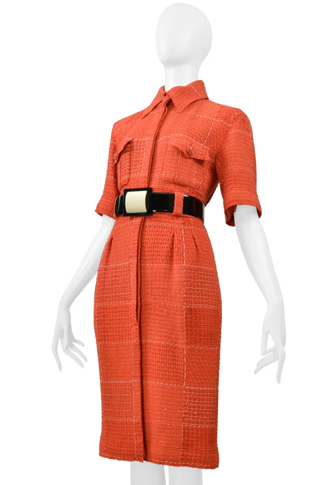 Chanel By Karl Lagerfeld Red Tweed Day Dress With Fancy Belt 2007 in Red Tweed from Resurrection Vintage, photo 6 of 10