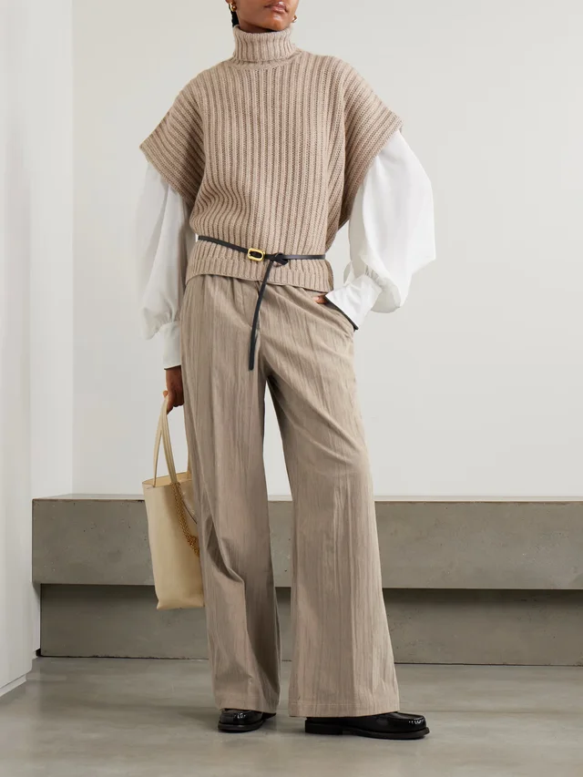 BRUNELLO CUCINELLI Gathered cotton-blend corduroy wide-leg pants in Beige, photo 2 of 2 from NET-A-PORTER (Canada)