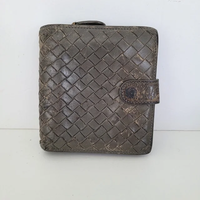 Bottega Veneta Intrecciato Leather Bifold Wallet Grey Made In Italy in gray Woven leather from Poshmark