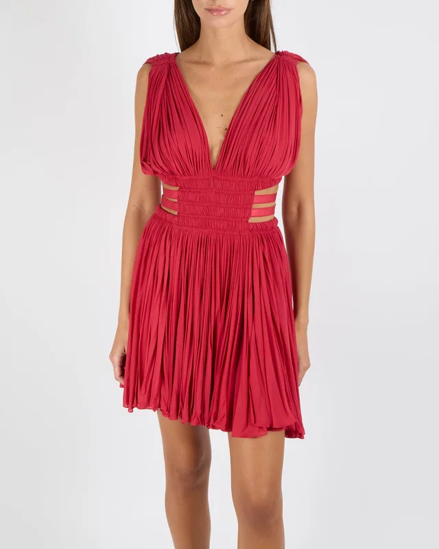 Alaïa Raspberry Red The Goddess Mini Dress with Cut-Out and Pleated Details Size FR 40 (UK 12) in Red from Sellier