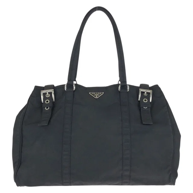Prada Tessuto Black Silver Nylon Tote Shoulder Bag in Black Nylon from The Reluxe