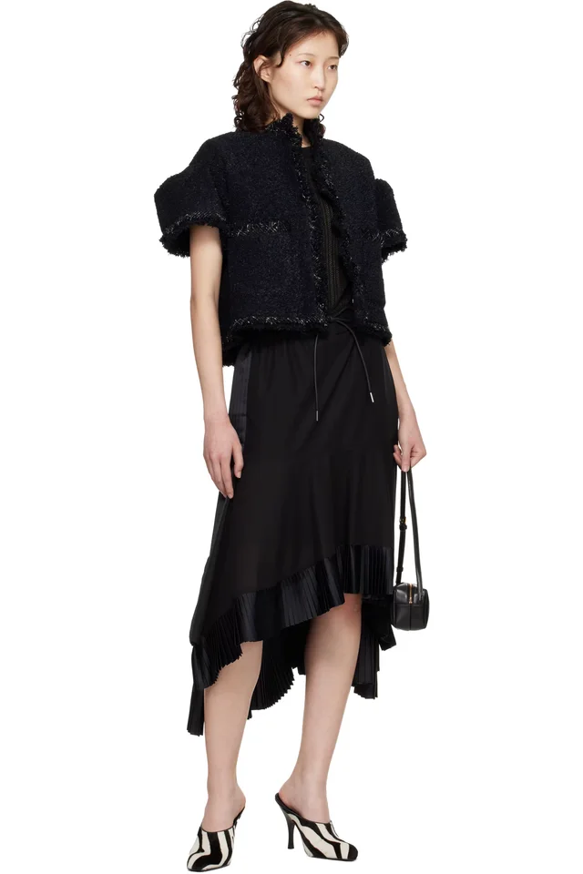 sacai Black Cotton Broadcloth Midi Skirt, photo 4 of 4 from SSENSE