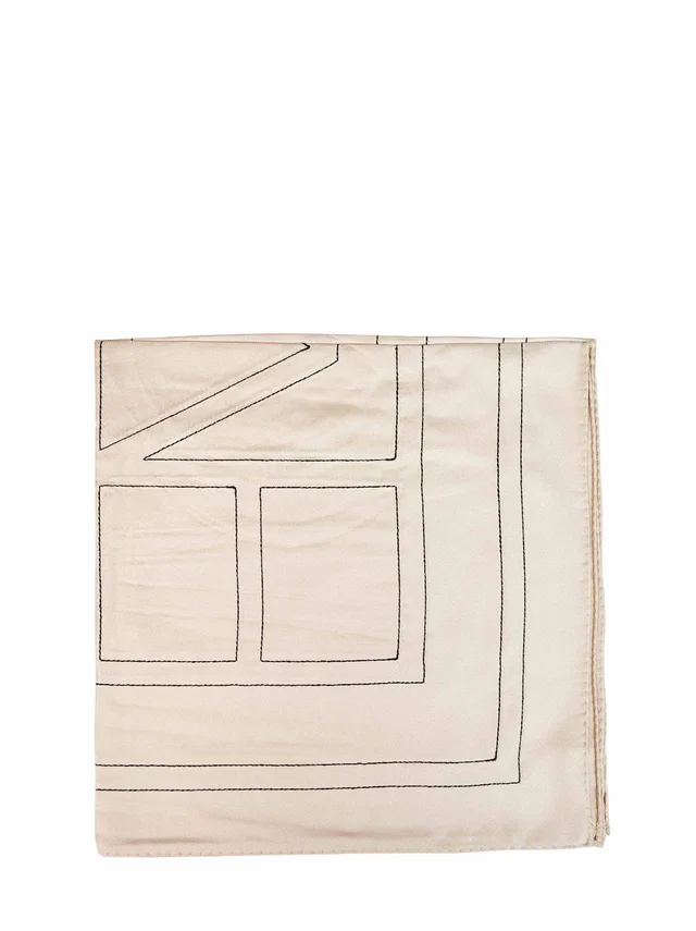 TOTEME Embroidered Monogram Scarf — Ivory Silk Scarfs in White Silk from HEWI