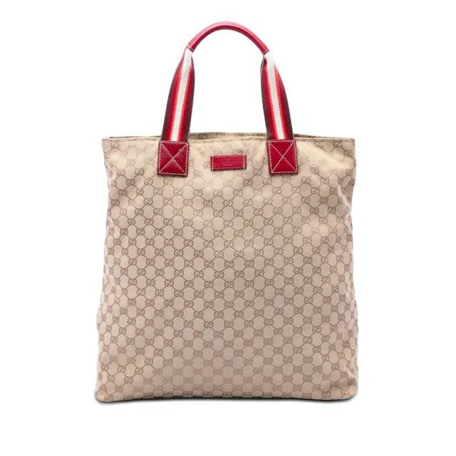 Beige Gucci GG Canvas Web Vertical Tote in Beige Canvas from Designer Revival