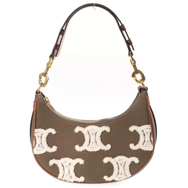 Celine Triomphe Ava Hobo Khaki Canvas Calfskin Gold in Green Calfskin from The Reluxe