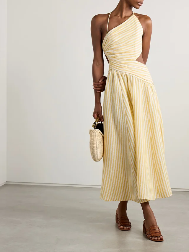 ZIMMERMANN Cascadian cutout ruched striped linen midi dress, photo 2 of 2 from NET-A-PORTER (Canada)