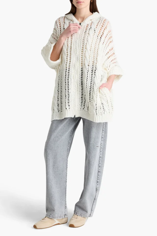 Brunello Cucinelli Bead-Embellished Open-Knit Jute-Blend Hooded Cardigan, photo 2 of 4 from THE OUTNET