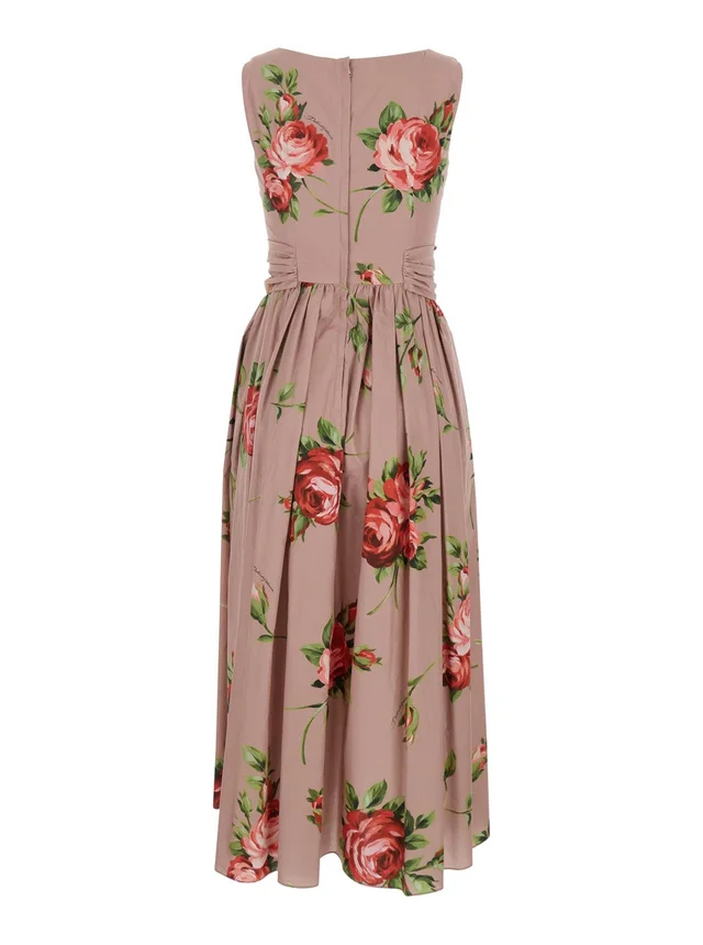 DOLCE E GABBANA Pink Dress with Floral Print and Zip Closure at the Back in Cotton for Women in Pink 100% Cotton, photo 4 of 6 from Gaudenzi Boutique