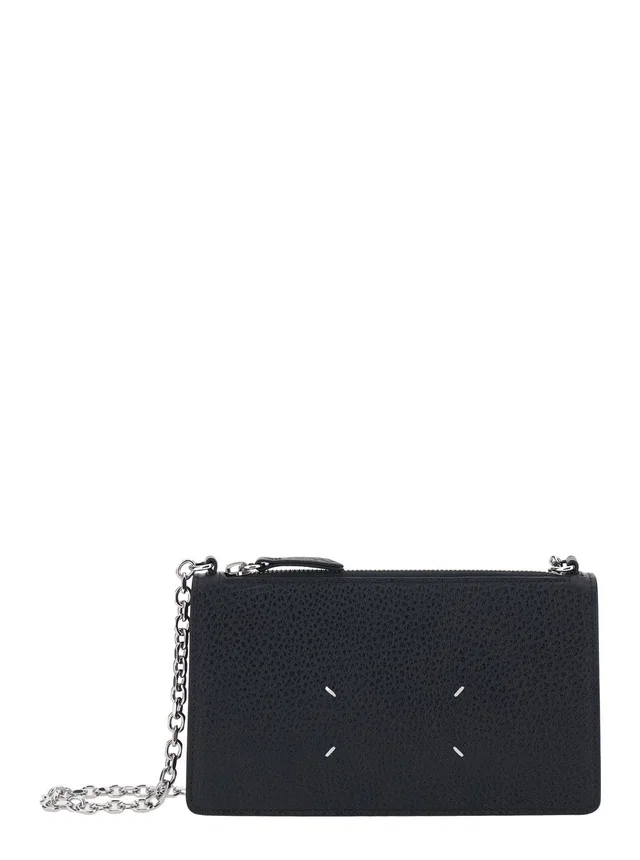 Maison Margiela Embroidered Logo Leather Clutch — Black in Black Leather from HEWI