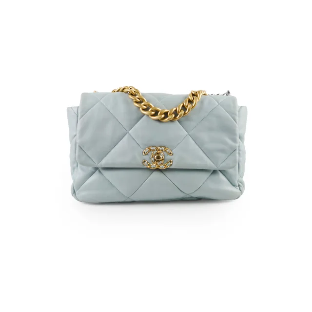 Chanel Medium 19 Bag Blue Lamsbskin (microchip) in Blue Lambskin from The Purse Affair