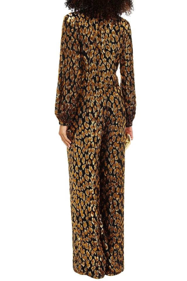 Valentino Garavani Leopard-Print Metallic Fil Coupé Silk Jumpsuit, photo 3 of 4 from THE OUTNET